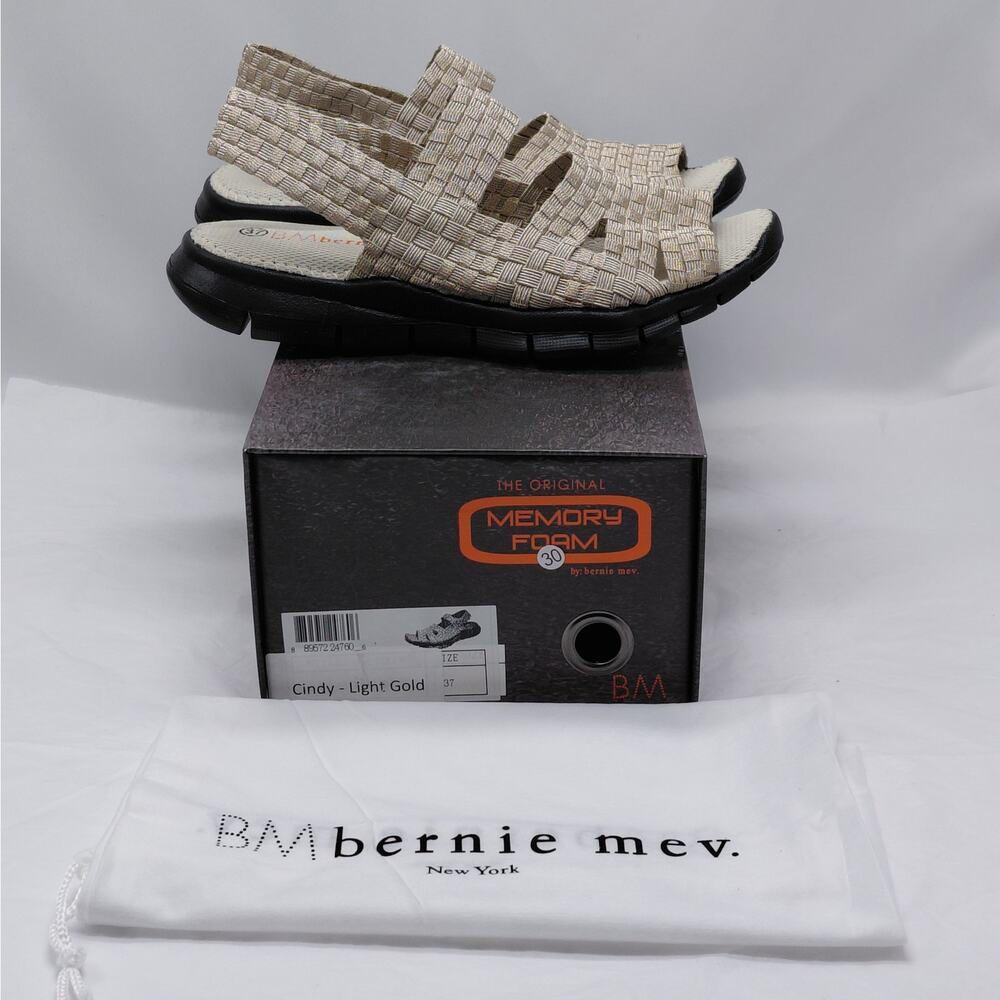 Bernie Mev Womens Sandals EU 37 Light Gold Woven Comfort Stretch Platform Shoes